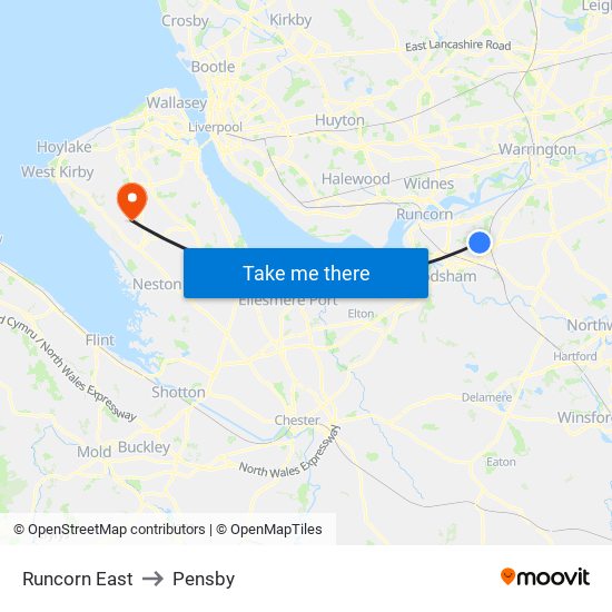 Runcorn East to Pensby map