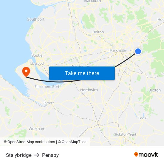 Stalybridge to Pensby map