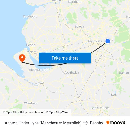 Ashton-Under-Lyne (Manchester Metrolink) to Pensby map