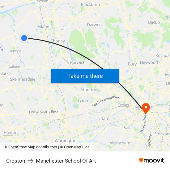 Croston to Manchester School Of Art map