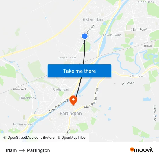 Irlam to Partington map