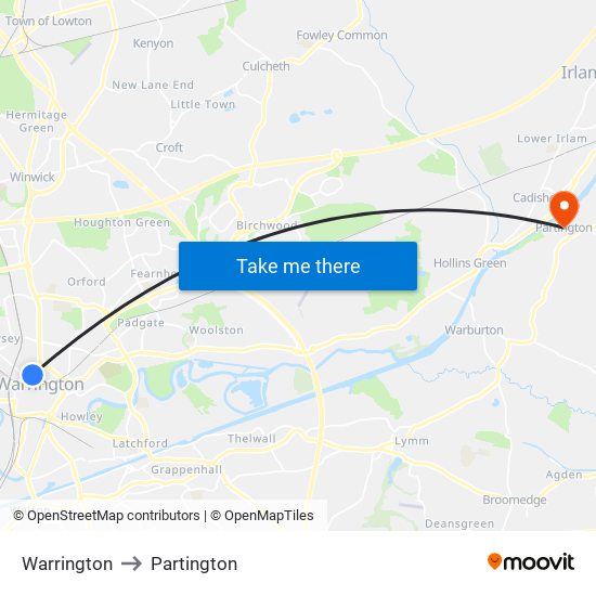 Warrington to Partington map