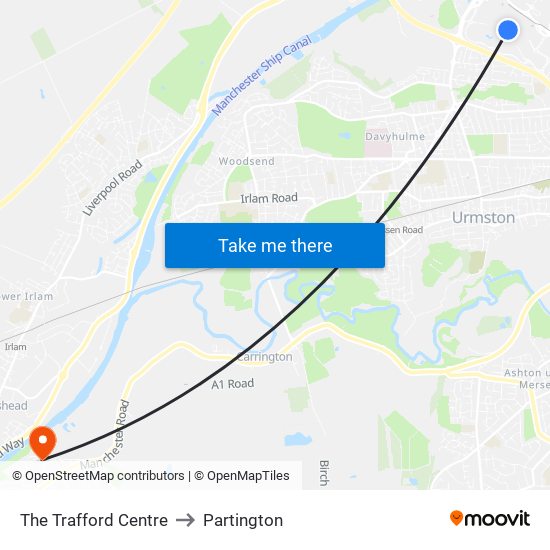 The Trafford Centre to Partington map