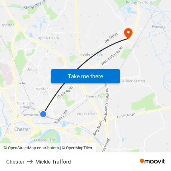 Chester to Mickle Trafford map