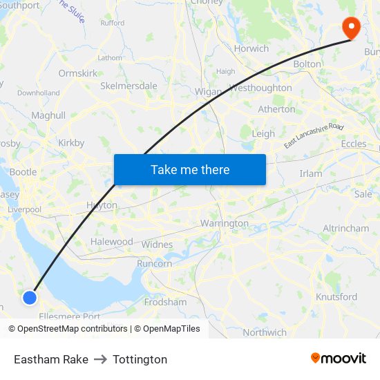 Eastham Rake to Tottington map