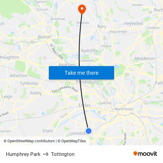 Humphrey Park to Tottington map