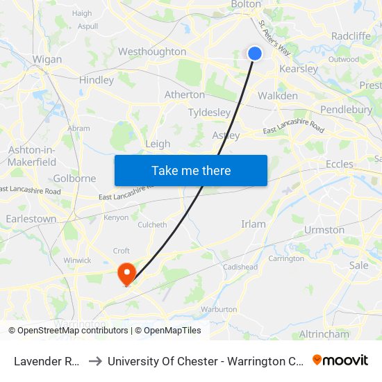 Lavender Road to University Of Chester - Warrington Campus map