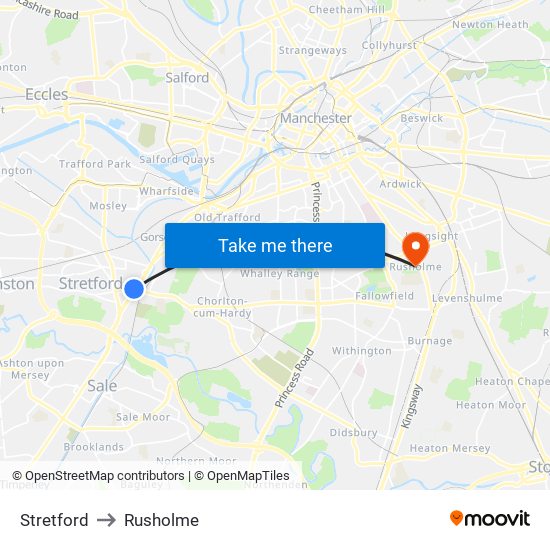 Stretford to Rusholme map