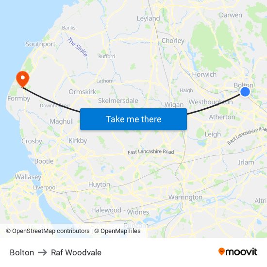 Bolton to Raf Woodvale map