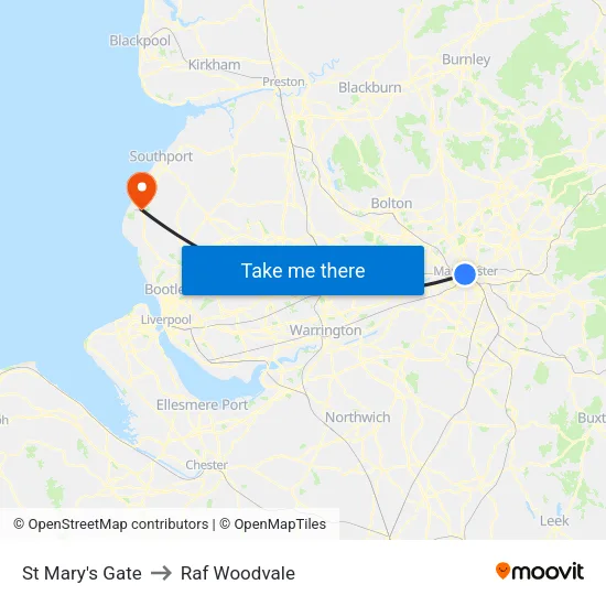 St Mary's Gate to Raf Woodvale map