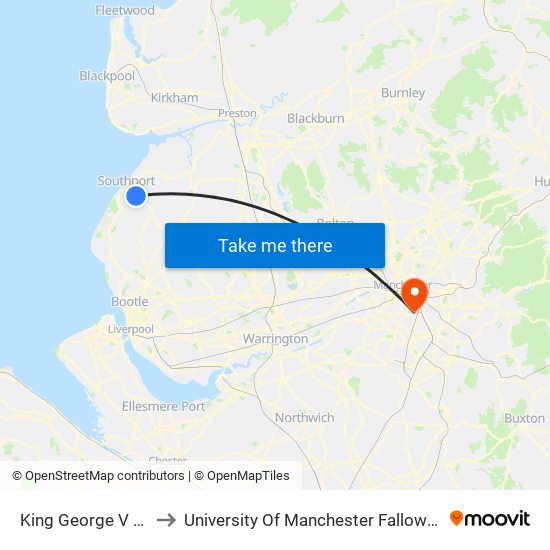 King George V College to University Of Manchester Fallowfield Campus map