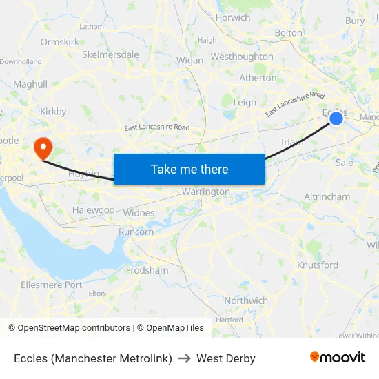 Eccles (Manchester Metrolink) to West Derby map