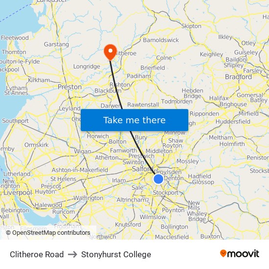 Clitheroe Road to Stonyhurst College map