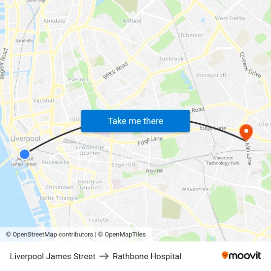 Liverpool James Street to Rathbone Hospital map
