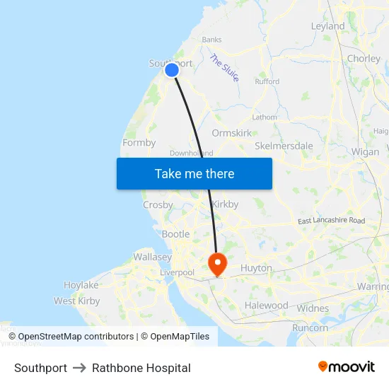 Southport to Rathbone Hospital map