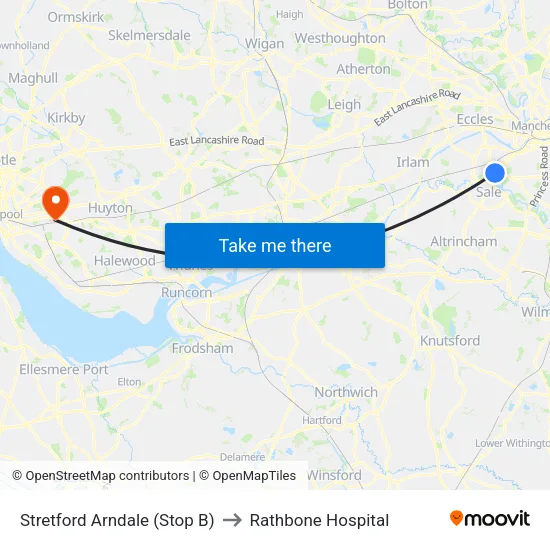 Stretford Mall to Rathbone Hospital map