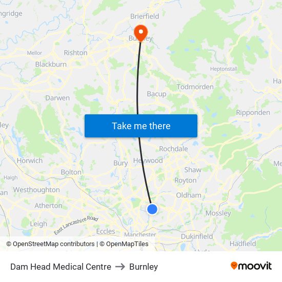 Dam Head Medical Centre to Burnley map