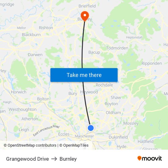 Grangewood Drive to Burnley map