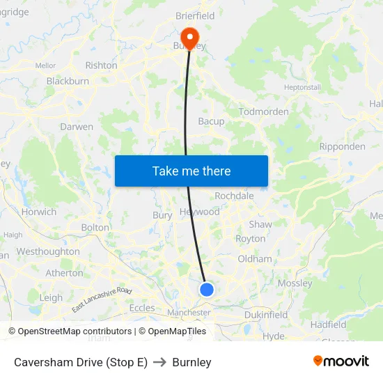 Lidl Harpurhey to Burnley map