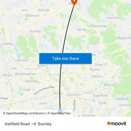 Ashfield Road to Burnley map
