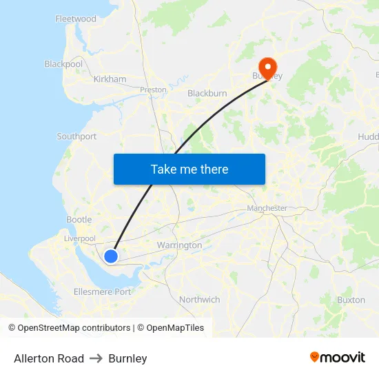 Allerton Road to Burnley map
