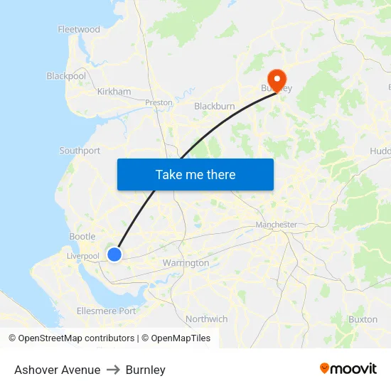 Ashover Avenue to Burnley map