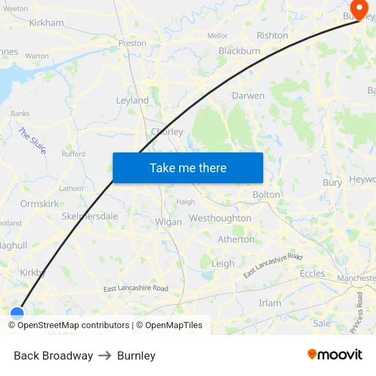 Back Broadway to Burnley map