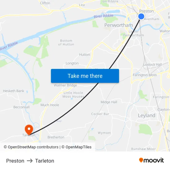 Preston to Tarleton map
