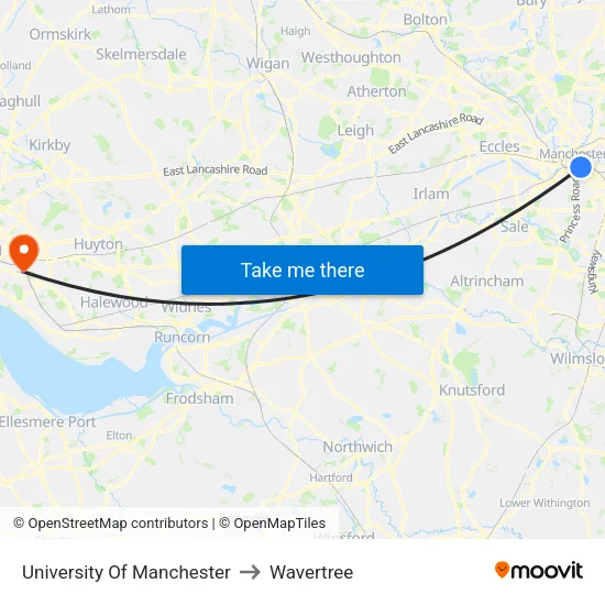 University Of Manchester to Wavertree map