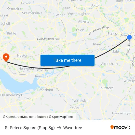 St Peter's Square to Wavertree map