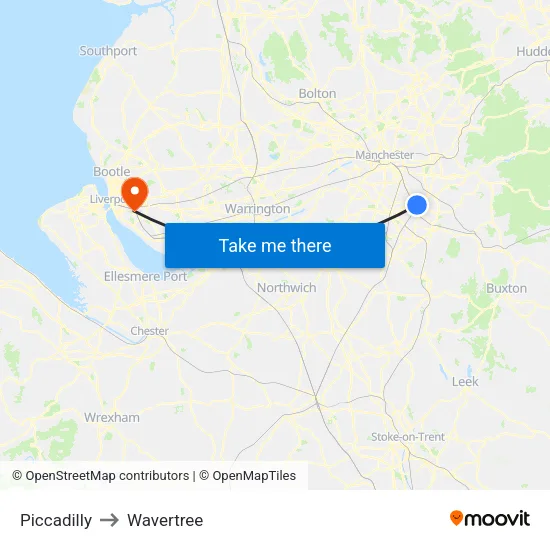 Piccadilly to Wavertree map