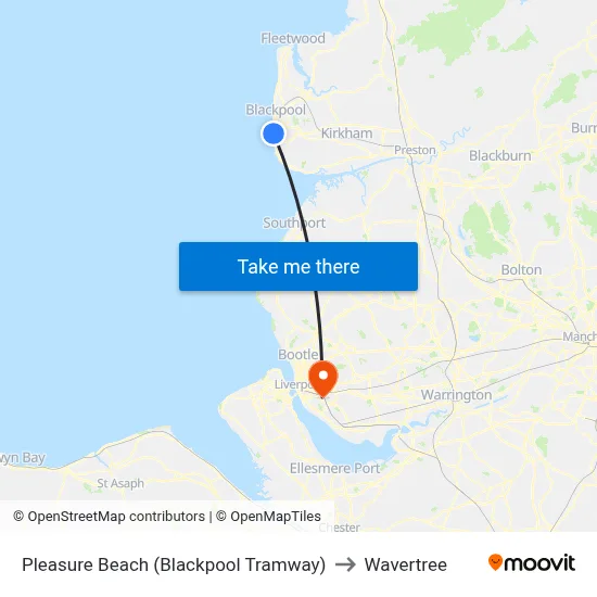 Pleasure Beach (Blackpool Tramway) to Wavertree map
