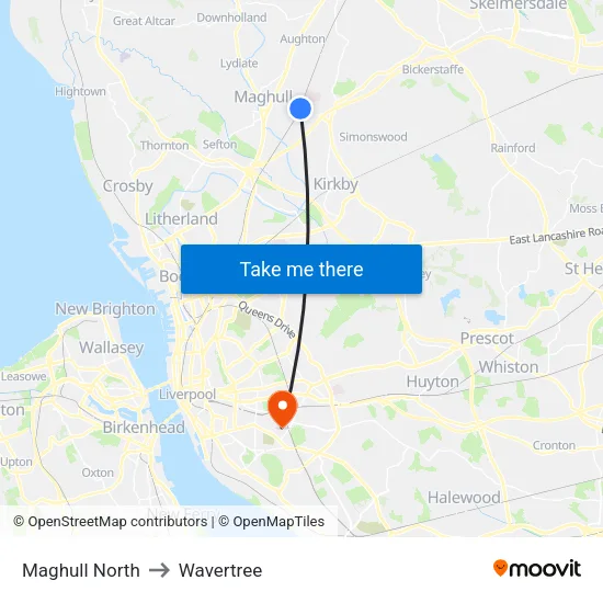 Maghull North to Wavertree map