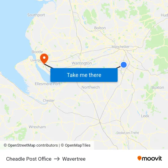 Cheadle Post Office to Wavertree map