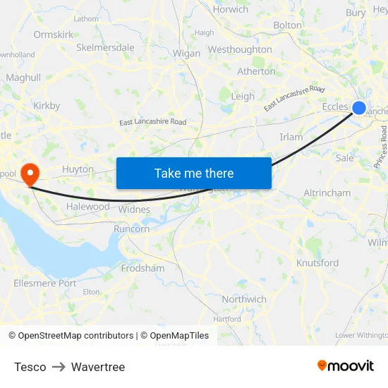 Tesco Salford to Wavertree map