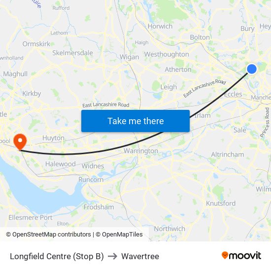 Longfield Centre (Stop B) to Wavertree map
