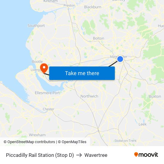 Piccadilly Rail Station (Stop D) to Wavertree map