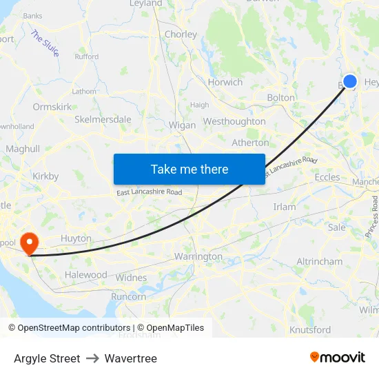 Argyle Street to Wavertree map
