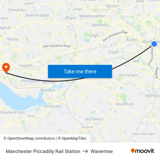 Manchester Piccadilly Rail Station to Wavertree map