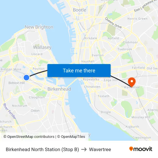 Birkenhead North Station to Wavertree map