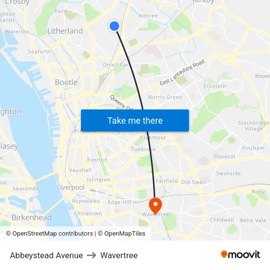 Abbeystead Avenue to Wavertree map
