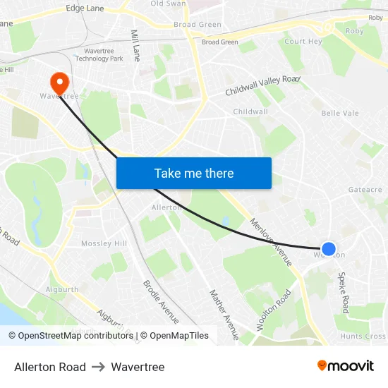 Allerton Road to Wavertree map