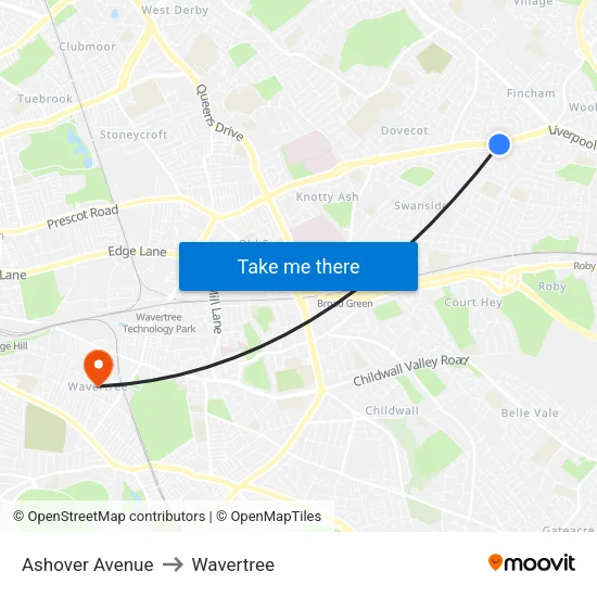 Ashover Avenue to Wavertree map