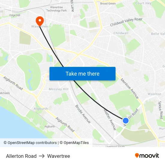Allerton Road to Wavertree map