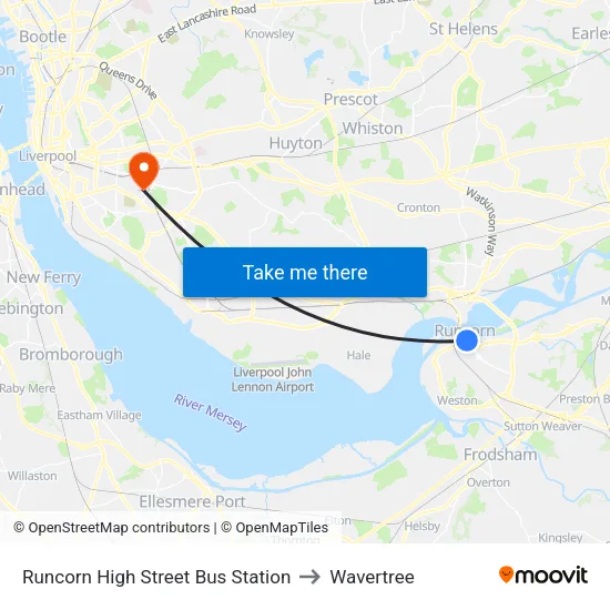 Runcorn High Street Bus Station to Wavertree map