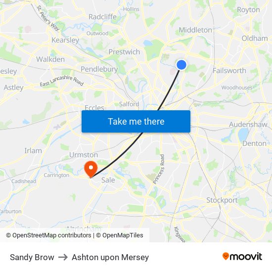 Sandy Brow to Ashton upon Mersey map