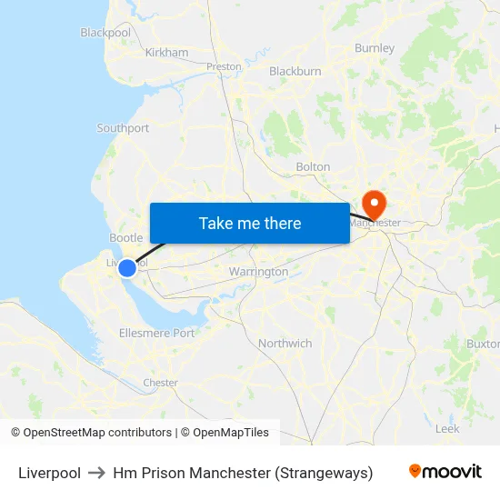 Liverpool to Hm Prison Manchester (Strangeways) map