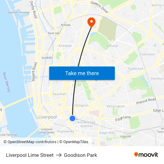 Liverpool Lime Street to Goodison Park map