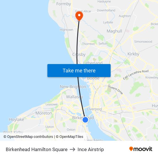 Birkenhead Hamilton Square to Ince Airstrip map