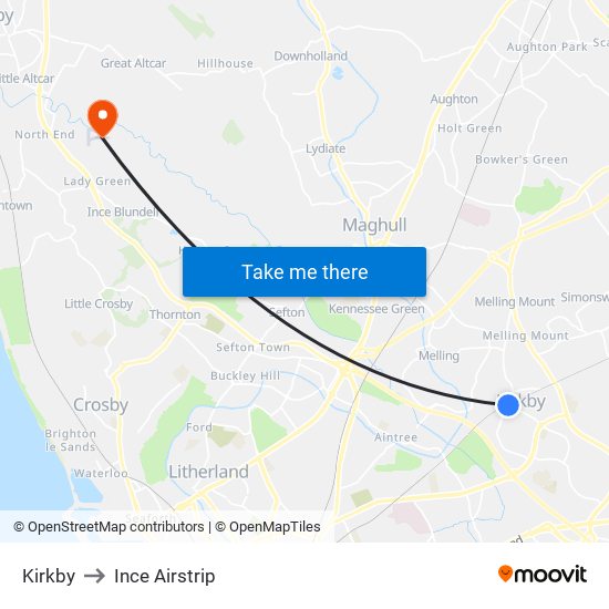 Kirkby to Ince Airstrip map